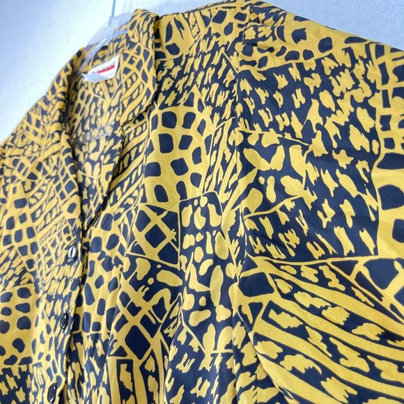 NWOT Vintage JUDY BOND Womens 14 Animal Print Smocked Waist Button V-Neck Blouse - Picture 3 of 9